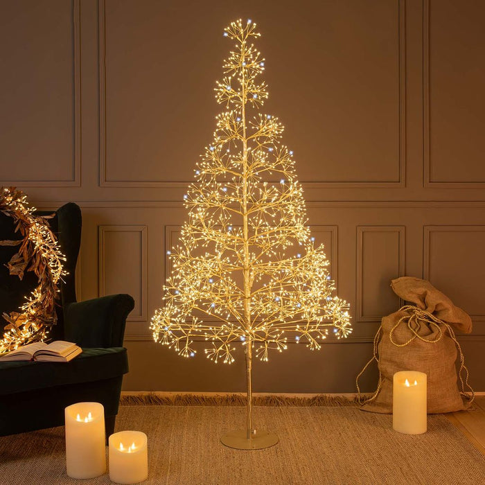 Albero Champagne h 1,5 m con 1500 microled o h 1,8 m con 2100 microled bianco caldo e bianco freddo, uso interno