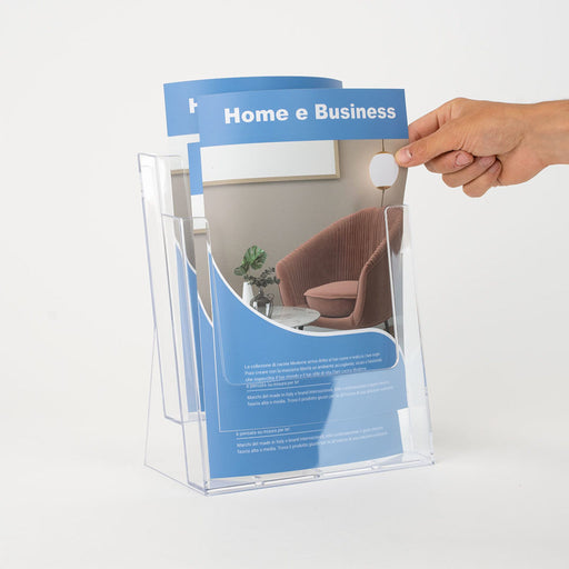adv-smart Porta Depliant Brochure da parete A4 verticale 21x30 cm -  Espositore in Plexiglass con fissaggi in acciaio : : Casa e cucina