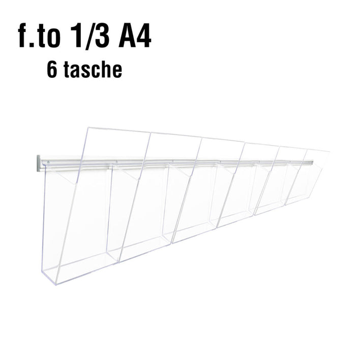 Portafolletos de plexiglás con barra para 6 bandejas 1/3 A4 