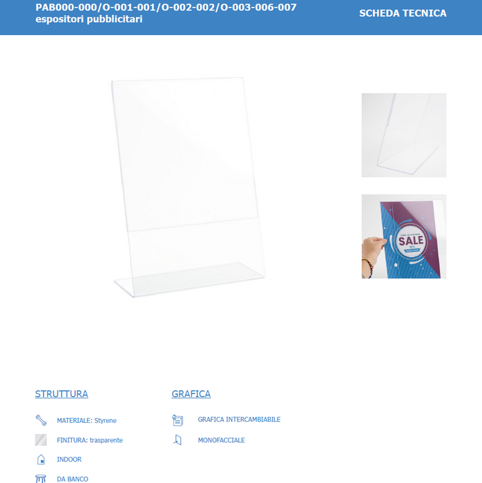 Présentoir de comptoir en Plexi avec base en L simple face