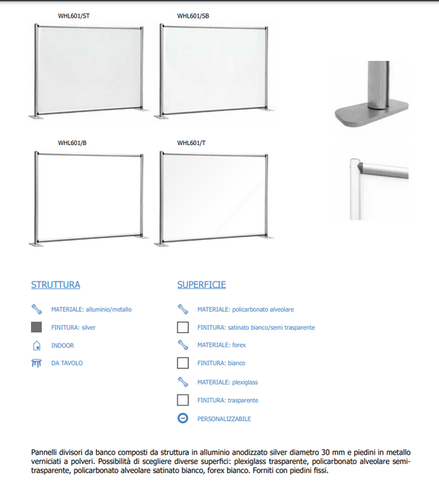 Panel divisor de mesa de plexiglás con base