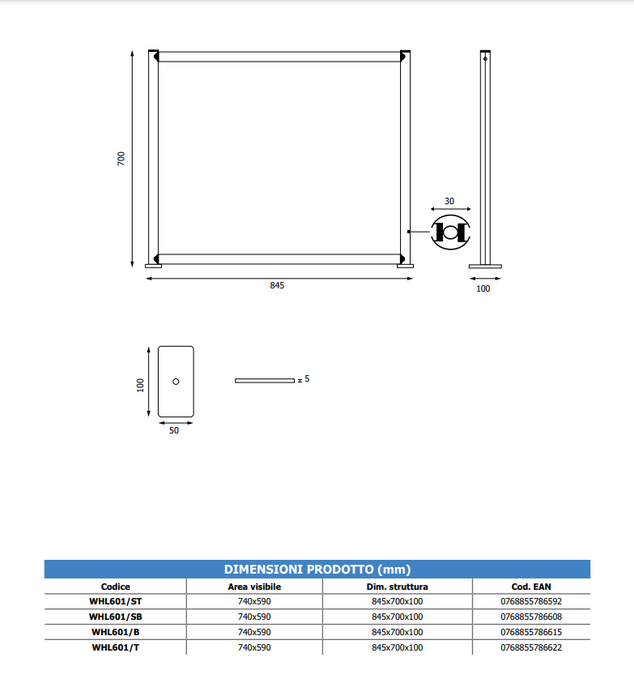 Panel divisor de mesa de plexiglás con base