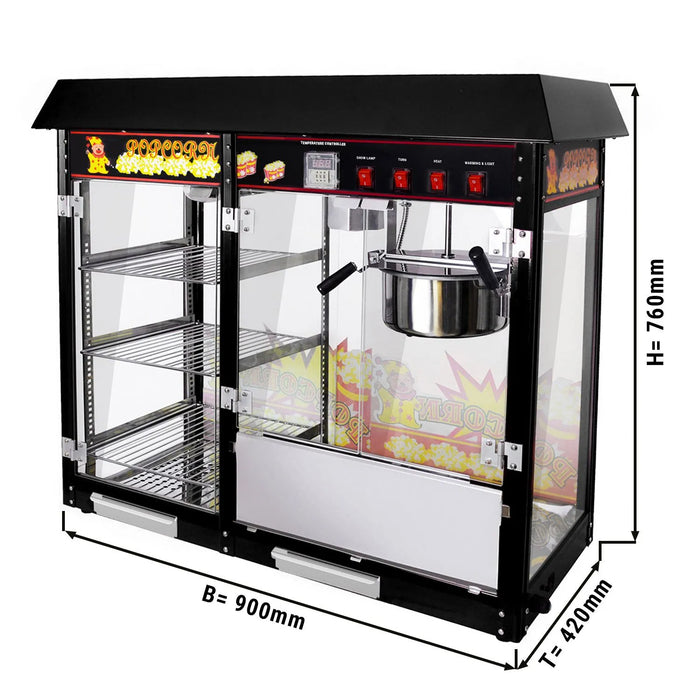 Máquina de palomitas para eventos con estantes calefactables