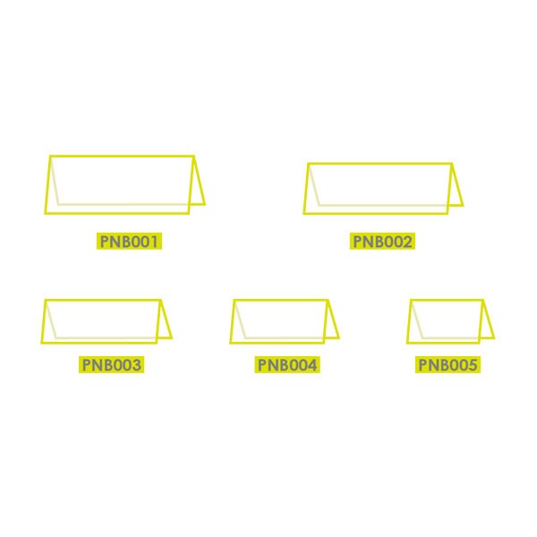 Marcador de posición de plexiglás con base en forma de V y portanombres para eventos de conferencias
