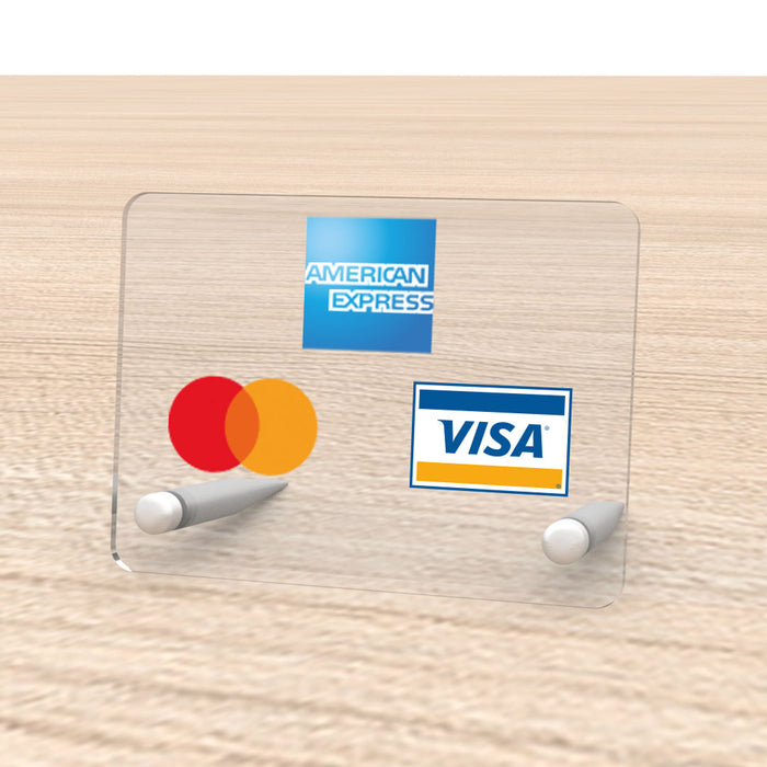 Titular de aviso Aceptamos tarjetas de crédito Caja Tiendas oficinas Almacenes