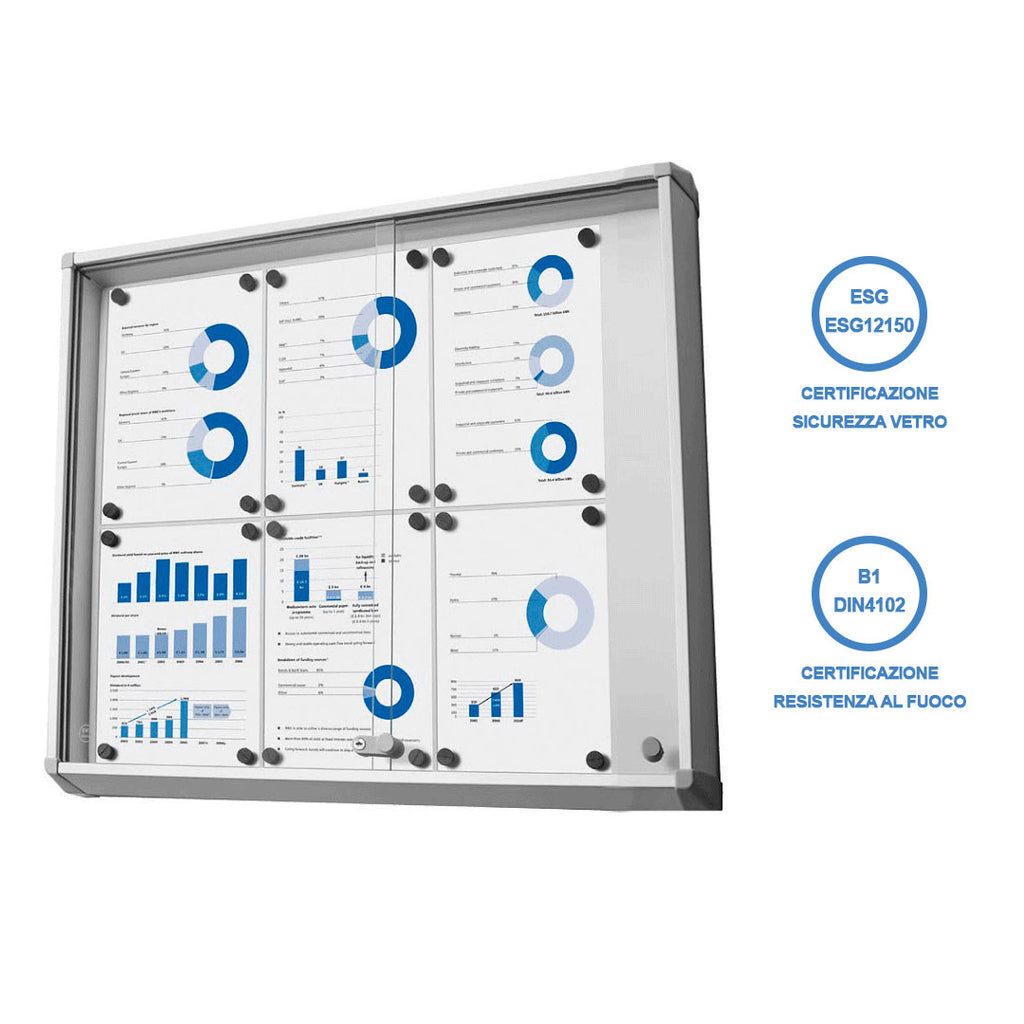 Bacheca con anta scorrevole: per 24 UNI A4