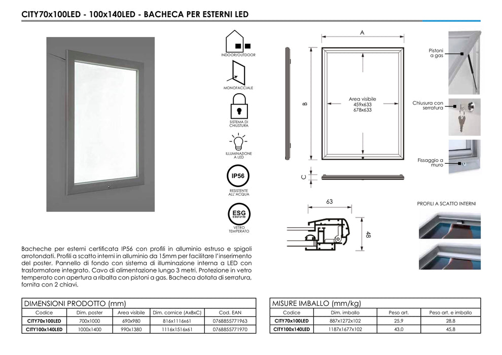 Bacheche per esterni retroilluminate a LED linea Premium formato 70x100 cm