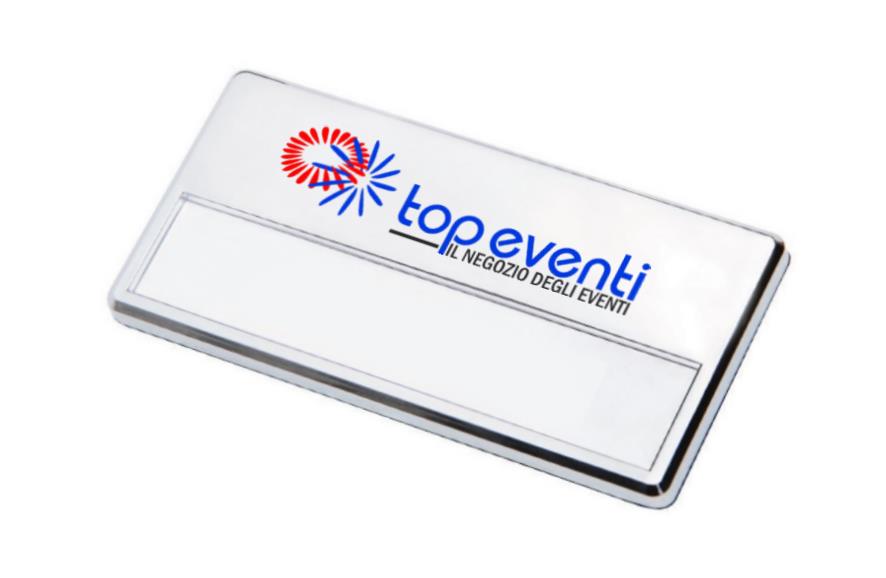 Porte-badge nominatif en métal argenté pour les événements de bureau