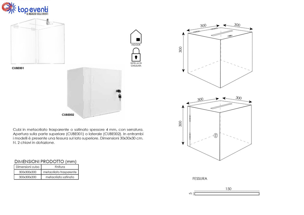 Cubo vitrina 30x30x30 cm en metacrilato transparente expositor de pared