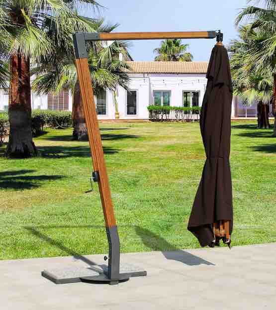 Paraguas de madera con dosel cuadrado Made in Italy Crudo
