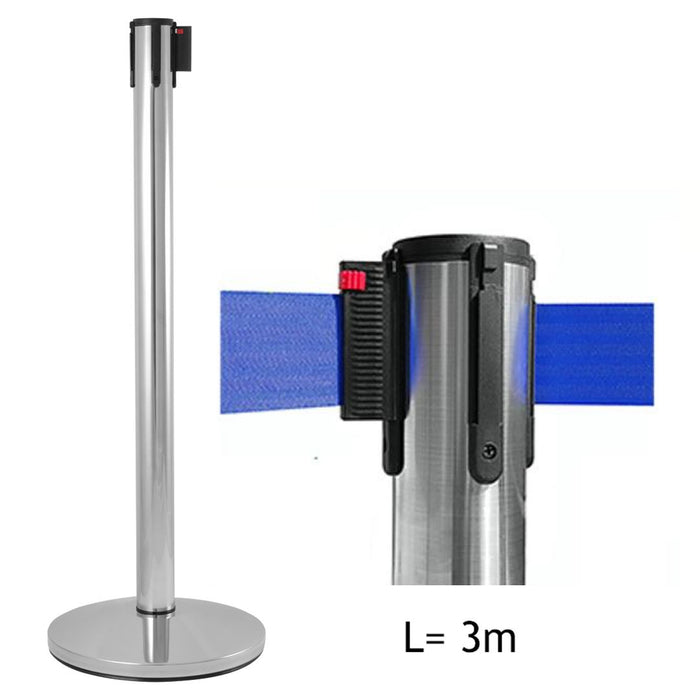 Columna marcadora de senderos de acero CROMADO con cinta azul
