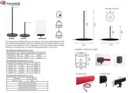 Colonnina segnapercorso MUSEO 90 cm - Top Eventi Store (14455602)